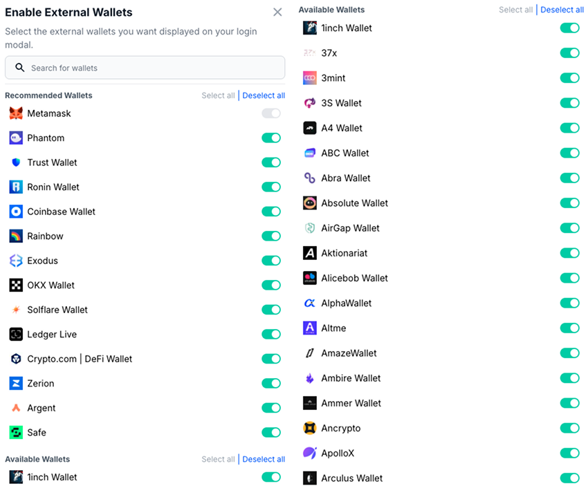 Dashboard Wallet Selector